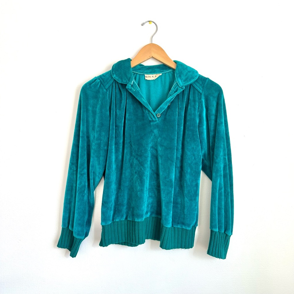 Teal Velour Hooded Pullover Sweater